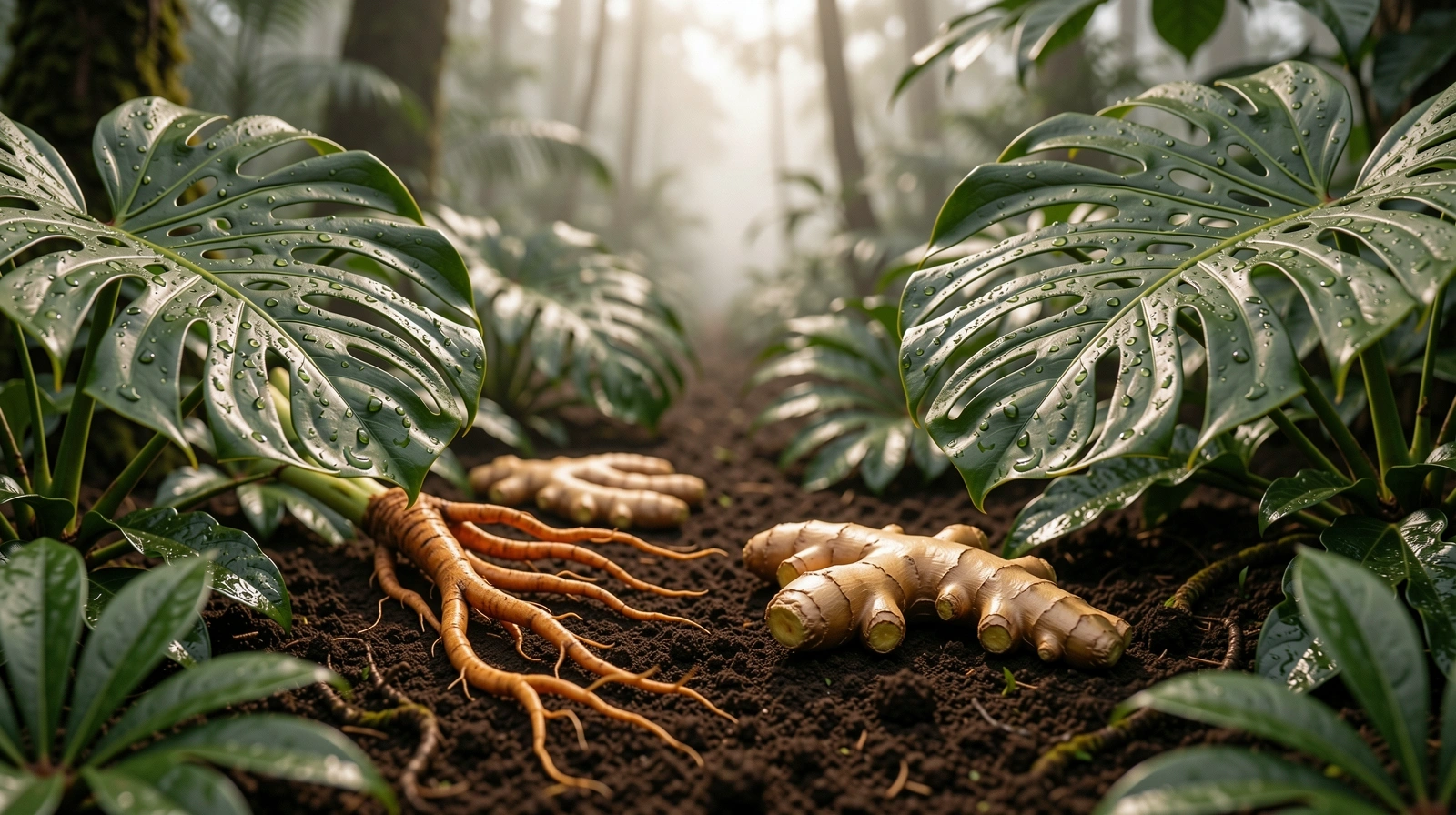 Misty Indonesian botanical plantation